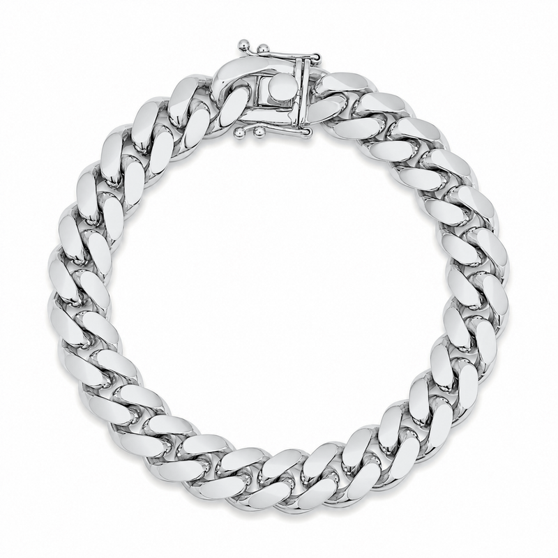 12.5mm Miami Cuban bracelet in 925 sterling silver, rhodium plated, made in Italy