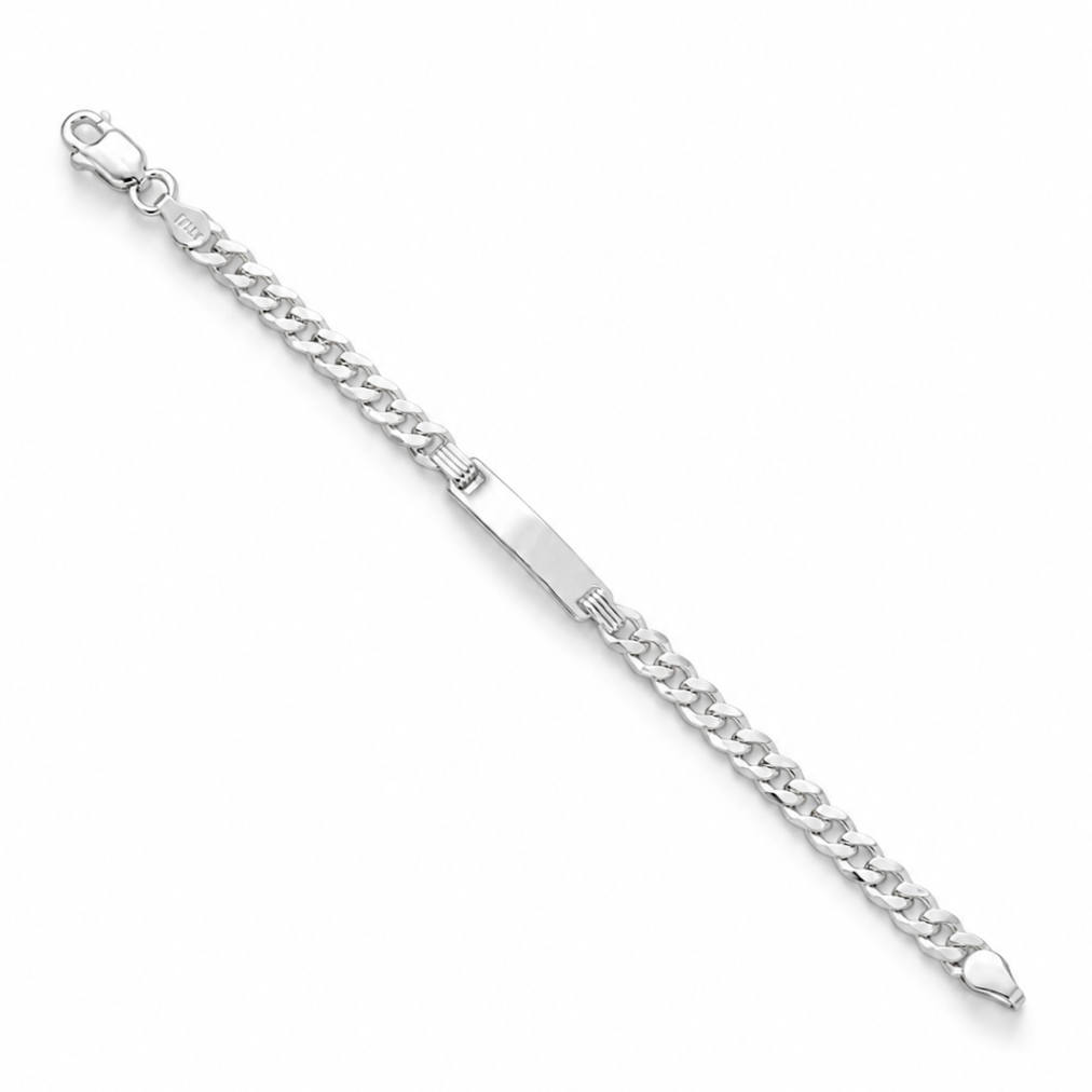 4mm baby ID curb bracelet in 925 sterling silver, polished finish, made in Italy