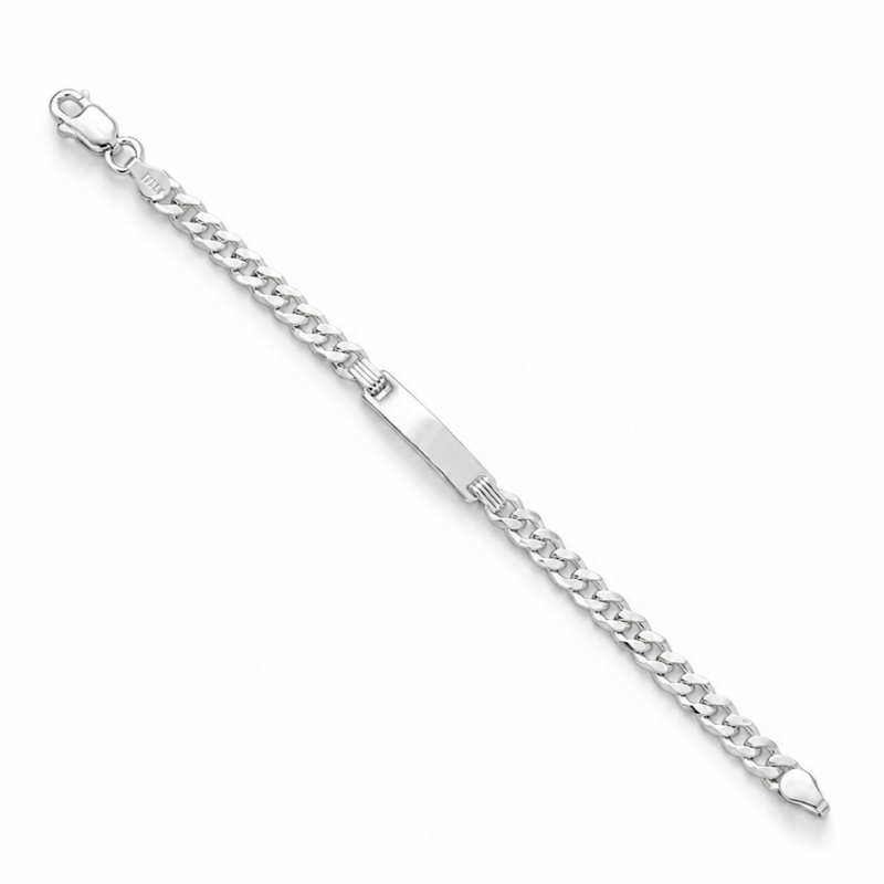 4mm baby ID curb bracelet in 925 sterling silver, polished finish, made in Italy