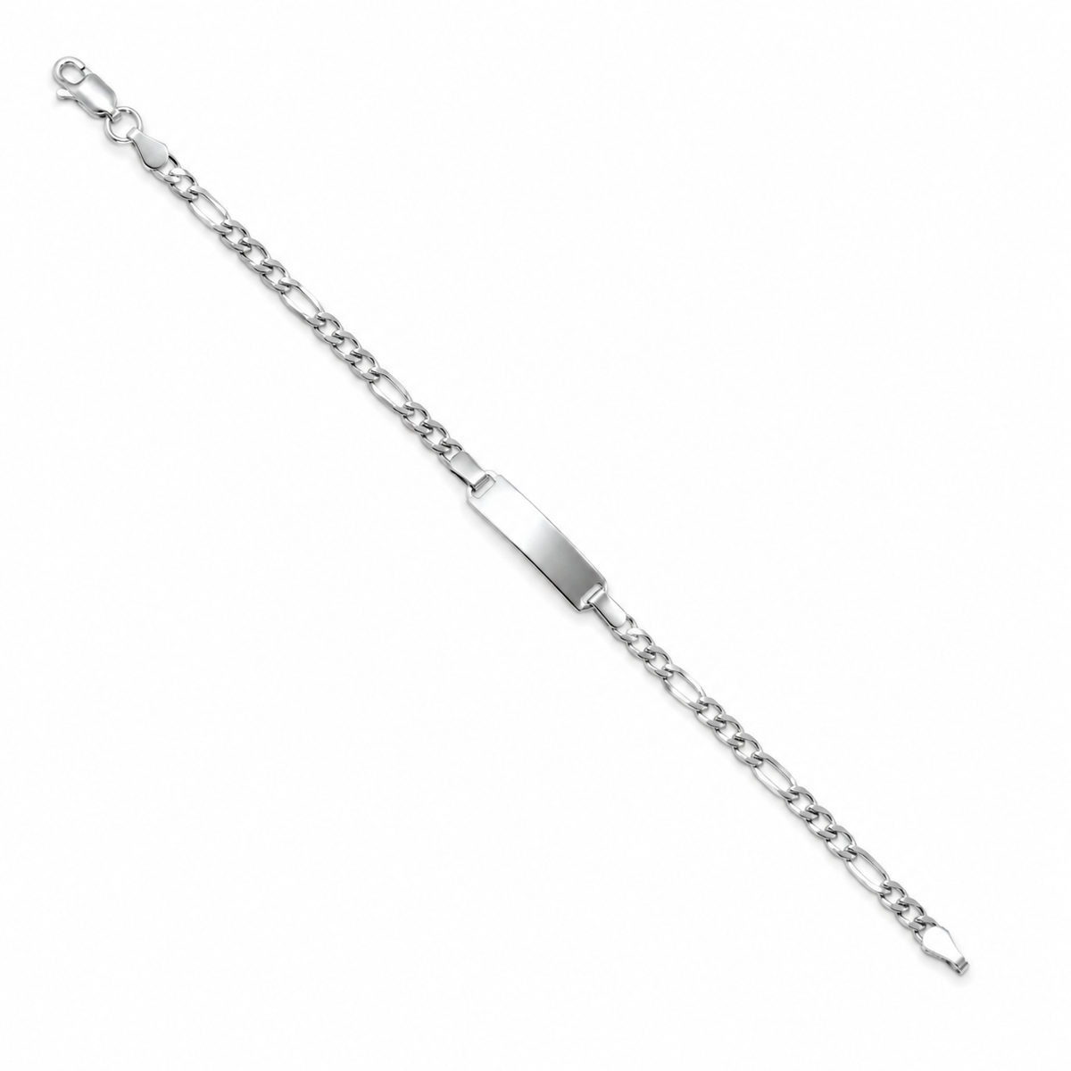 3mm baby ID Figaro bracelet in 925 sterling silver, polished finish, made in Italy