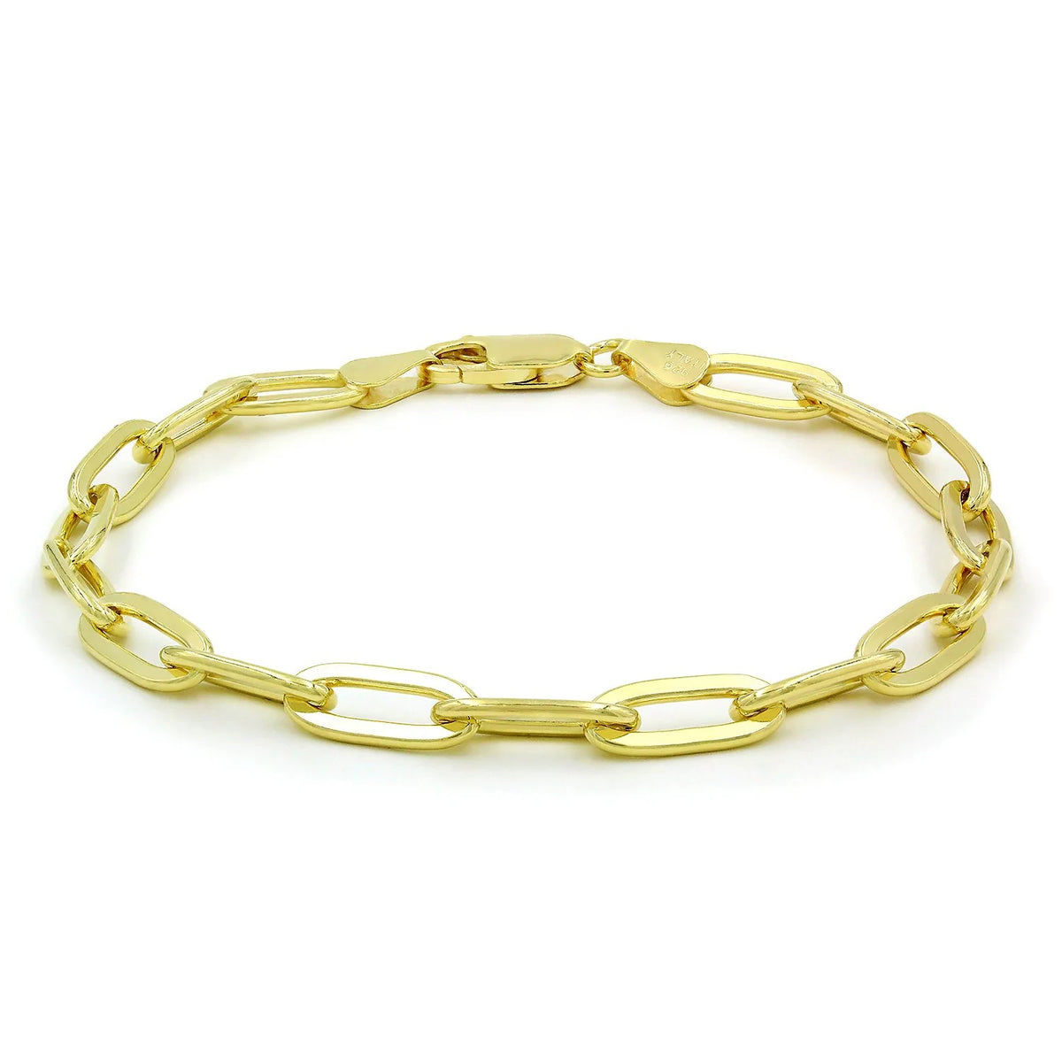 4.5mm paperclip bracelet in 925 sterling silver, gold plated, made in Italy
