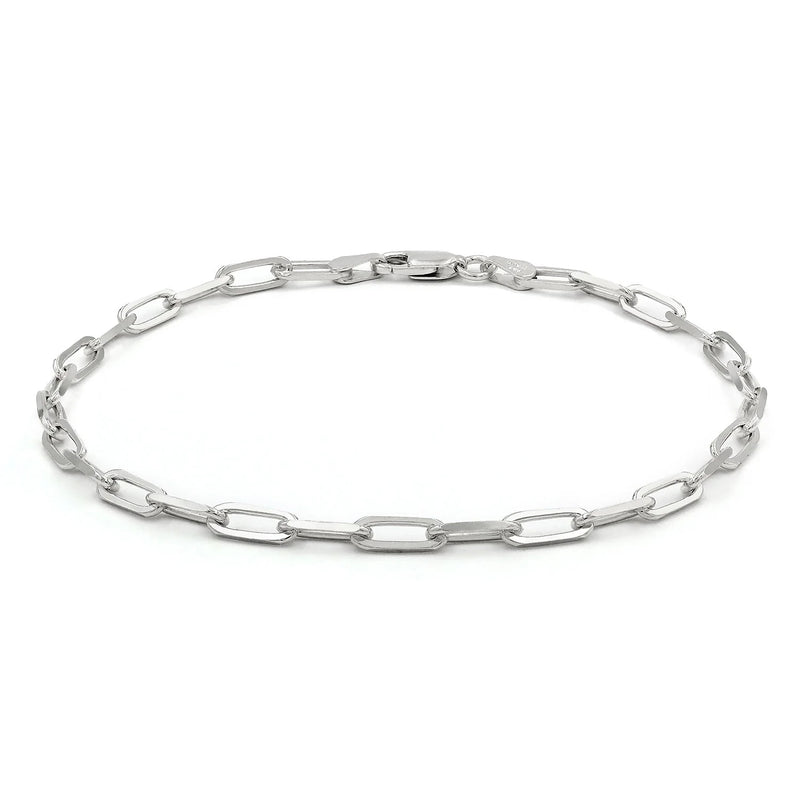 3mm paperclip bracelet in 925 sterling silver, rhodium plated, made in Italy