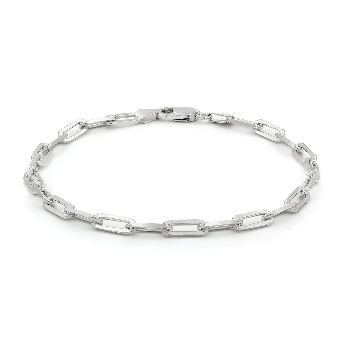 4mm paperclip bracelet in 925 sterling silver, rhodium plated, made in Italy