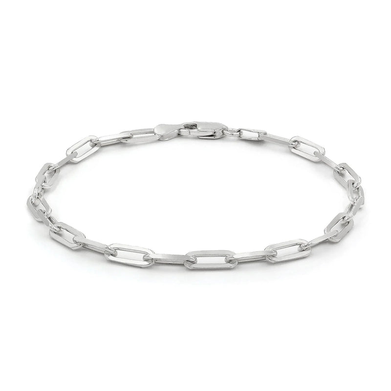 4mm paperclip bracelet in 925 sterling silver, rhodium plated, made in Italy