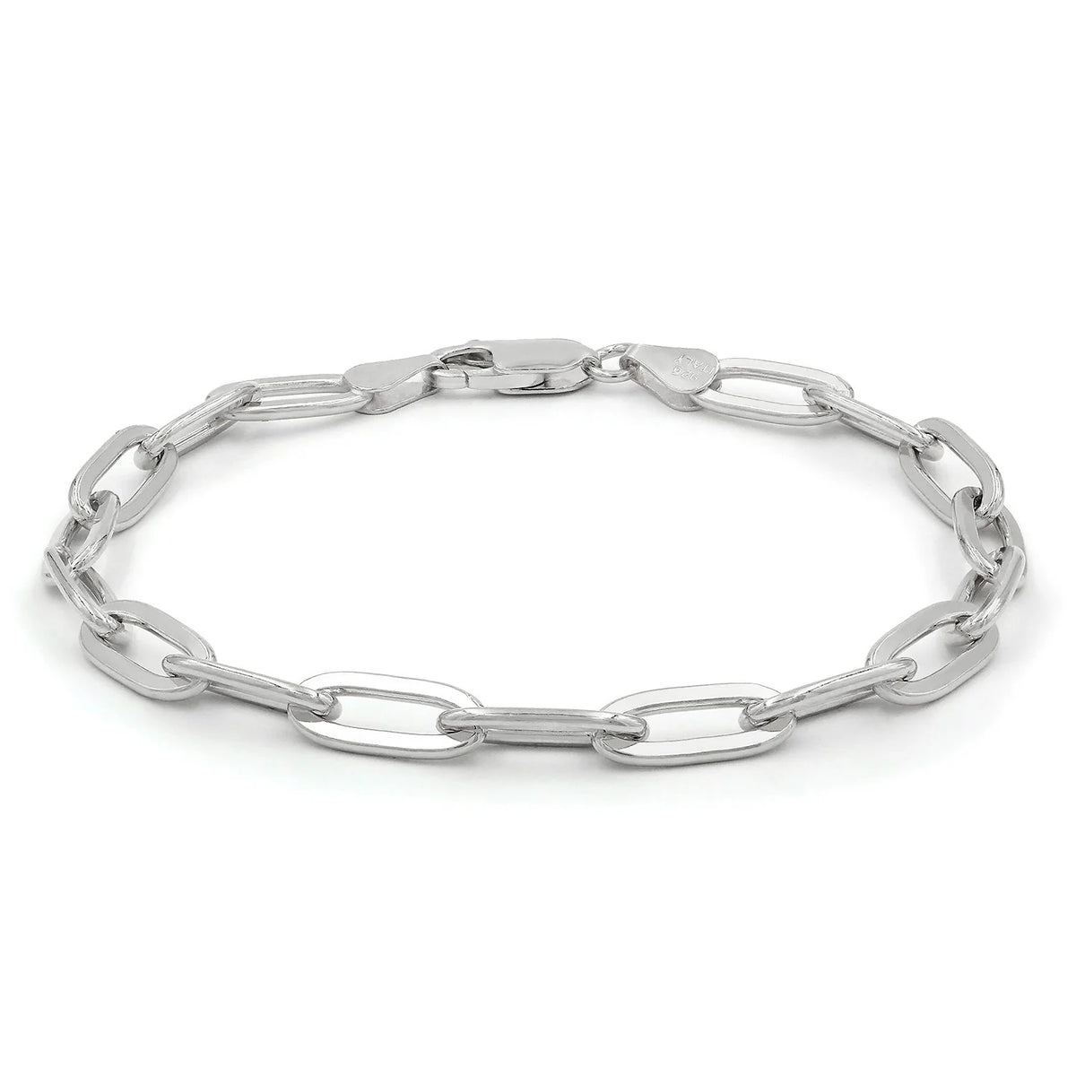 4.5mm paperclip bracelet in 925 sterling silver, rhodium plated, made in Italy