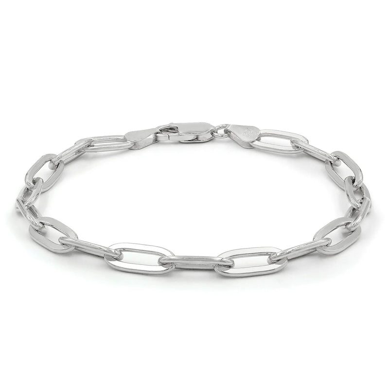 4.5mm paperclip bracelet in 925 sterling silver, rhodium plated, made in Italy