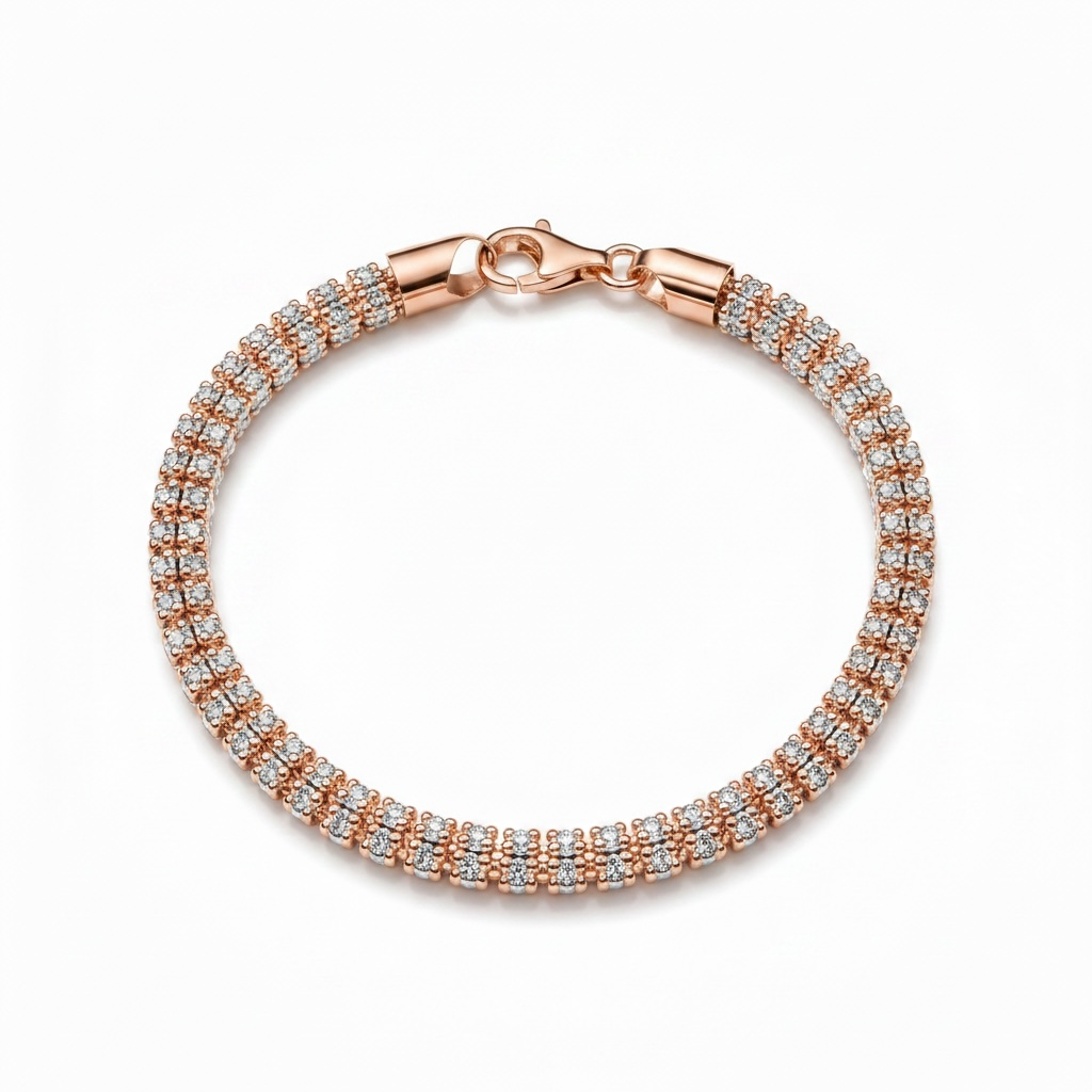 5mm ice chain bracelet in 925 sterling silver, rose gold plated, made in Italy