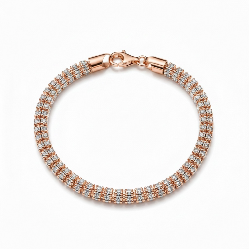 5mm ice chain bracelet in 925 sterling silver, rose gold plated, made in Italy