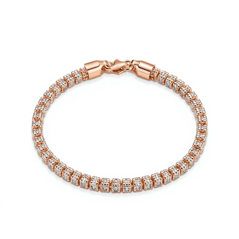 4.3mm ice chain bracelet in 925 sterling silver, rose gold plated, made in Italy