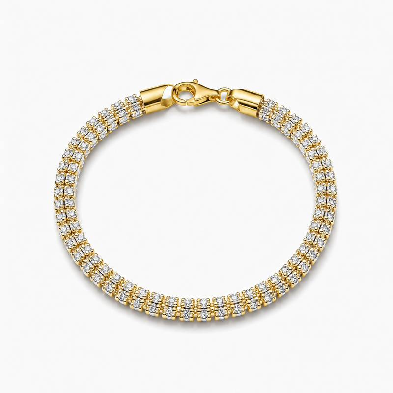 5mm ice chain bracelet in 925 sterling silver, gold plated, made in Italy