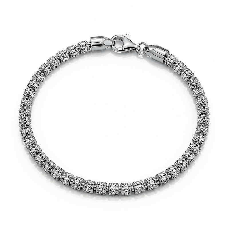 3.8mm ice chain bracelet in 925 sterling silver, rhodium plated, made in Italy
