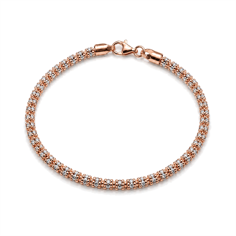 3mm ice chain bracelet in 925 sterling silver, rose gold plated, made in Italy