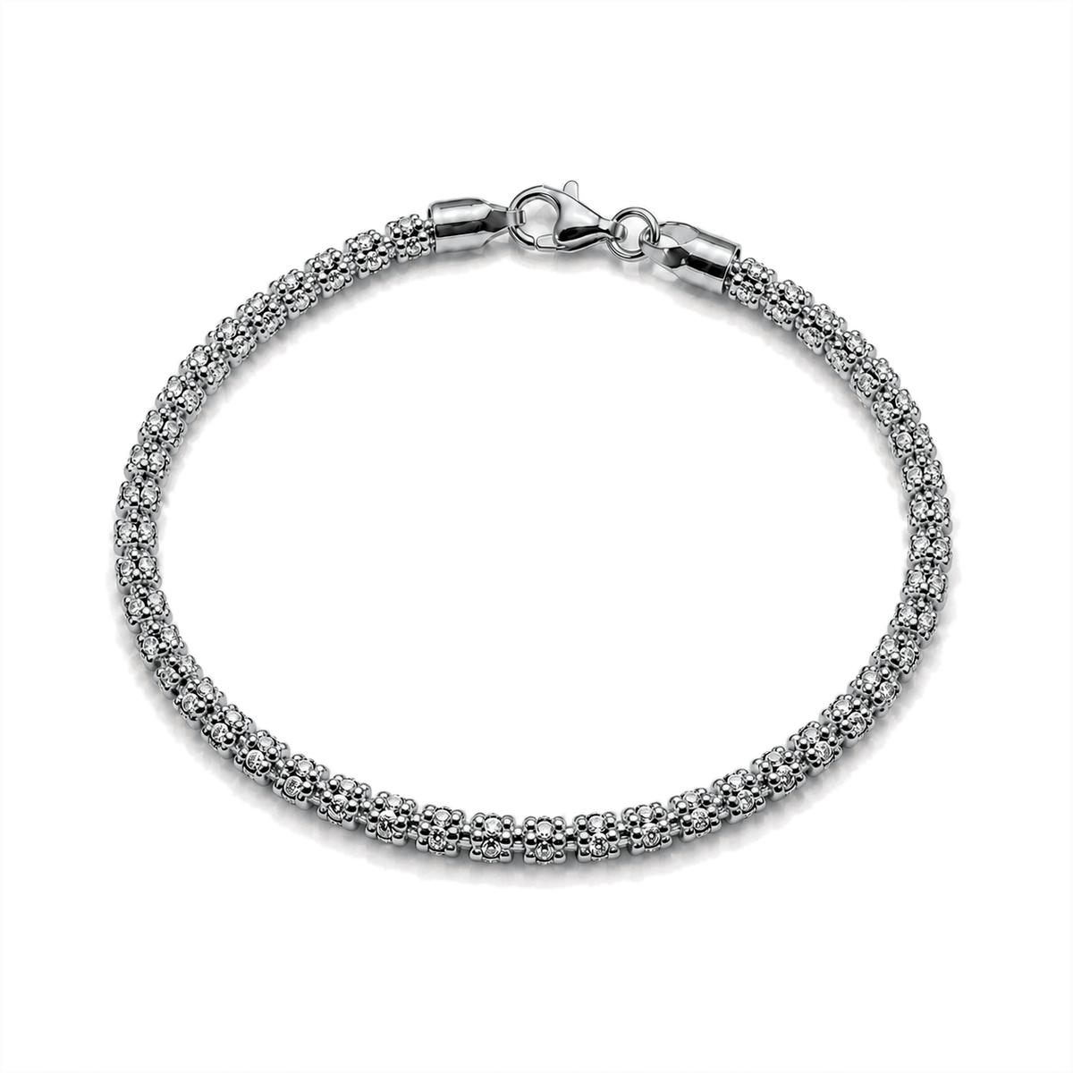 3mm ice chain bracelet in 925 sterling silver, rhodium plated, made in Italy