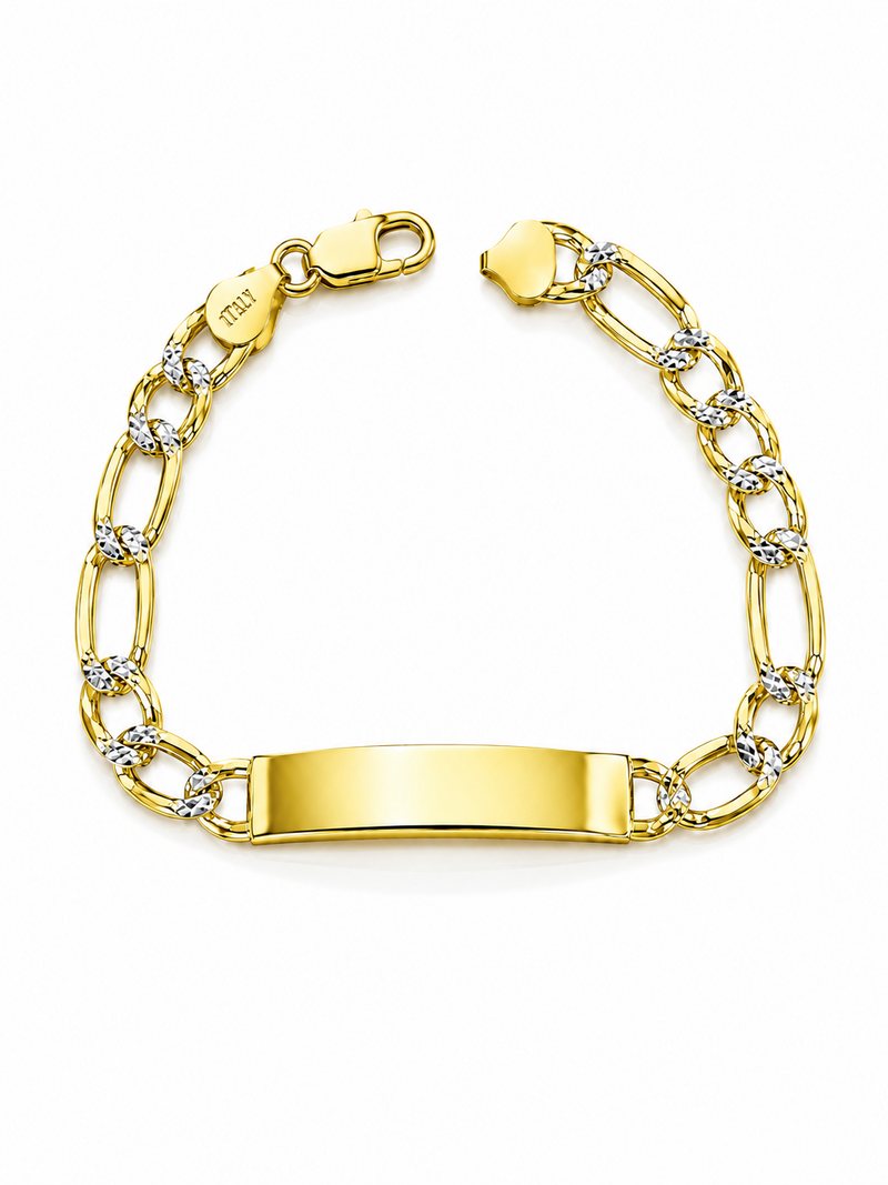 8.5mm ID Figaro bracelet in 925 sterling silver, two-tone, made in Italy