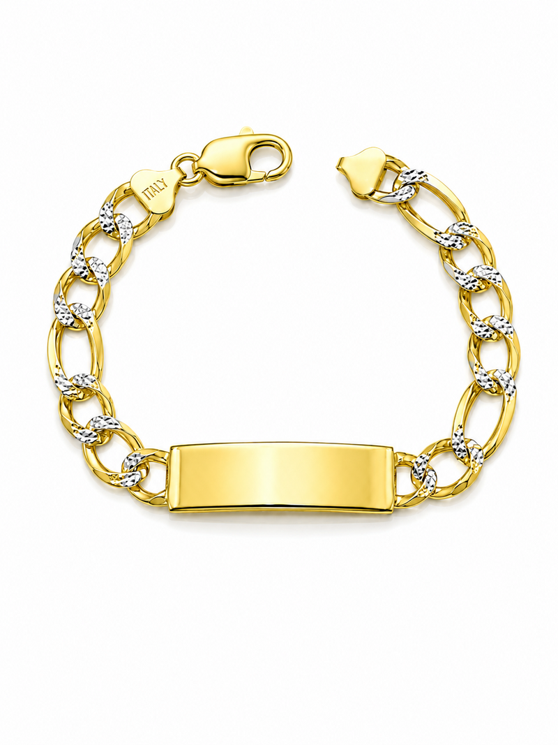 10.5mm ID Figaro bracelet in 925 sterling silver, two-tone, made in Italy