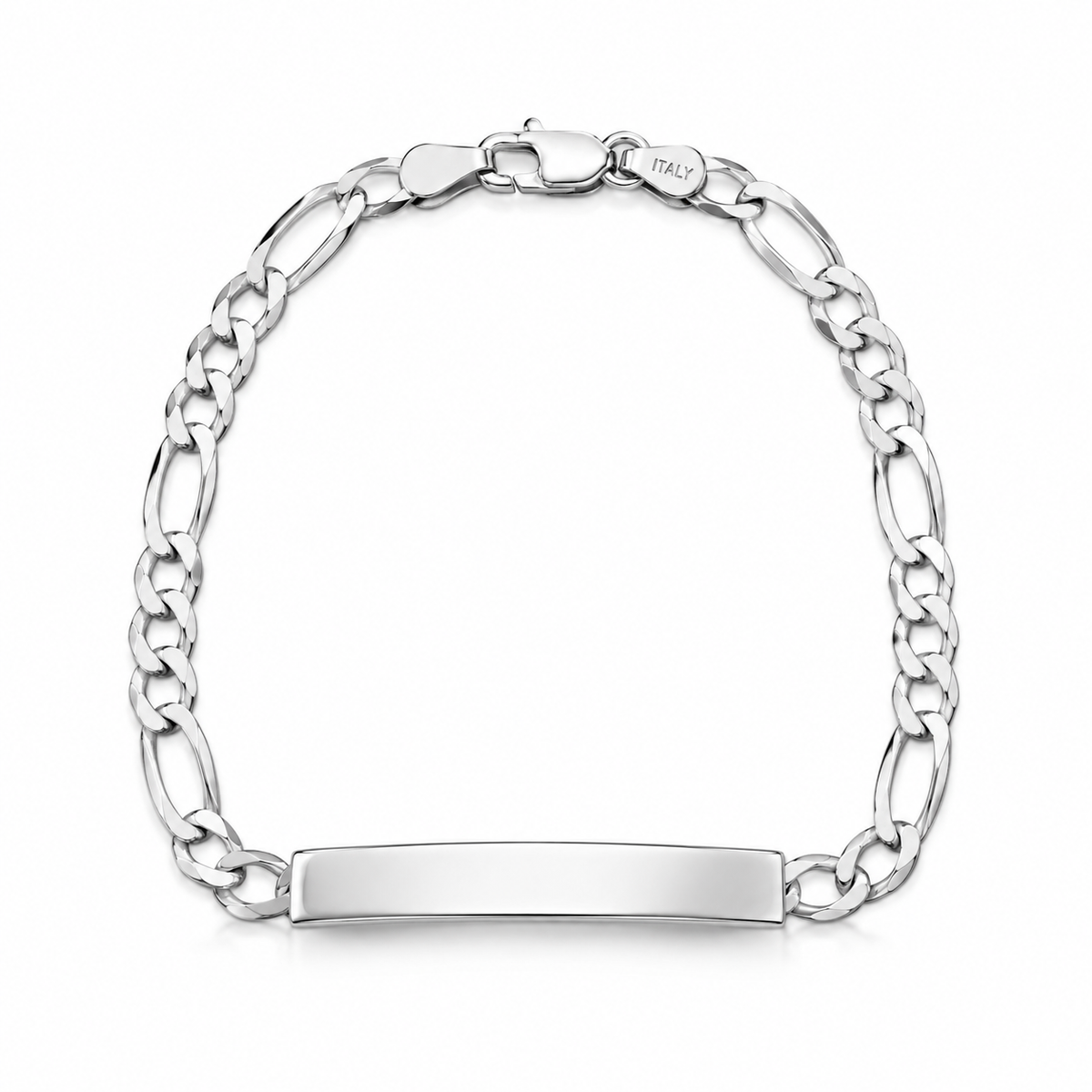 5mm ID Figaro bracelet in 925 sterling silver, polished finish, made in Italy