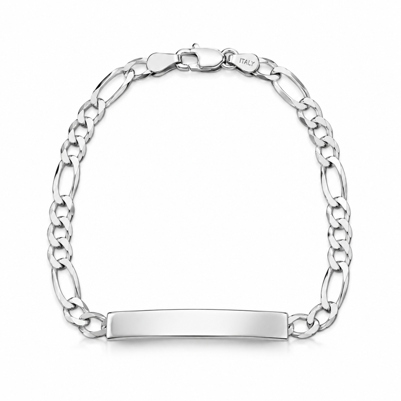 5mm ID Figaro bracelet in 925 sterling silver, polished finish, made in Italy