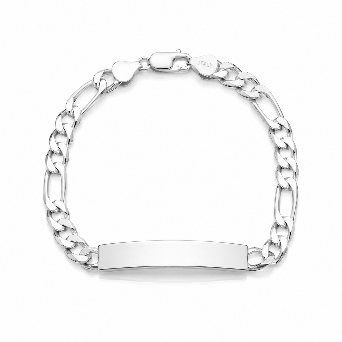 7mm ID Figaro bracelet in 925 sterling silver, polished finish, made in Italy