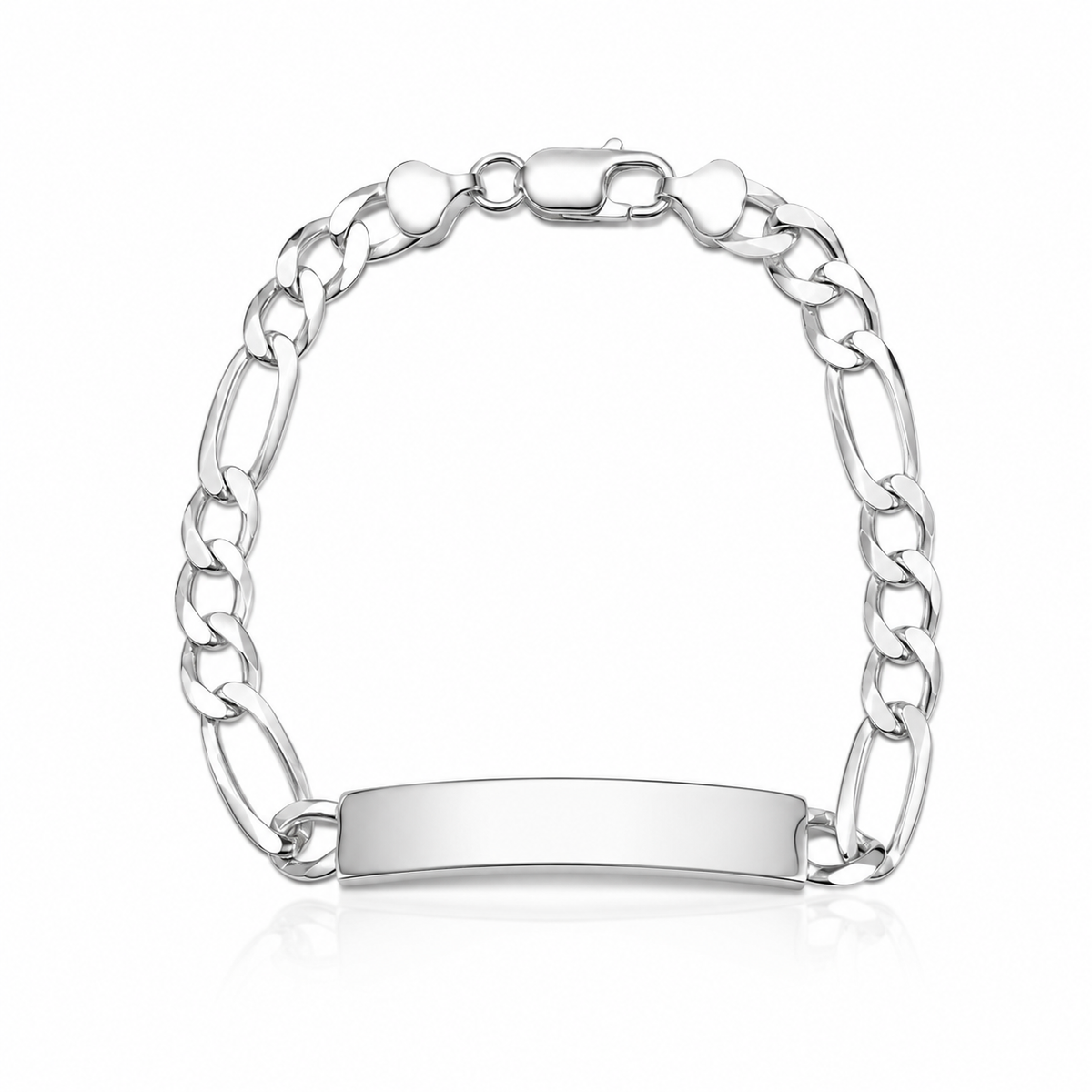7.5mm ID Figaro bracelet in 925 sterling silver, polished finish, made in Italy