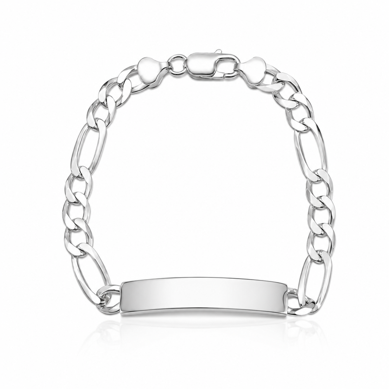 7.5mm ID Figaro bracelet in 925 sterling silver, polished finish, made in Italy