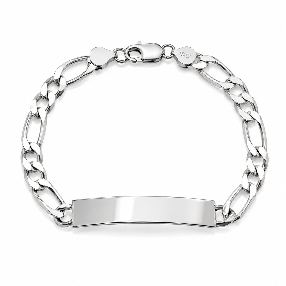8.5mm ID Figaro bracelet in 925 sterling silver, polished finish, made in Italy