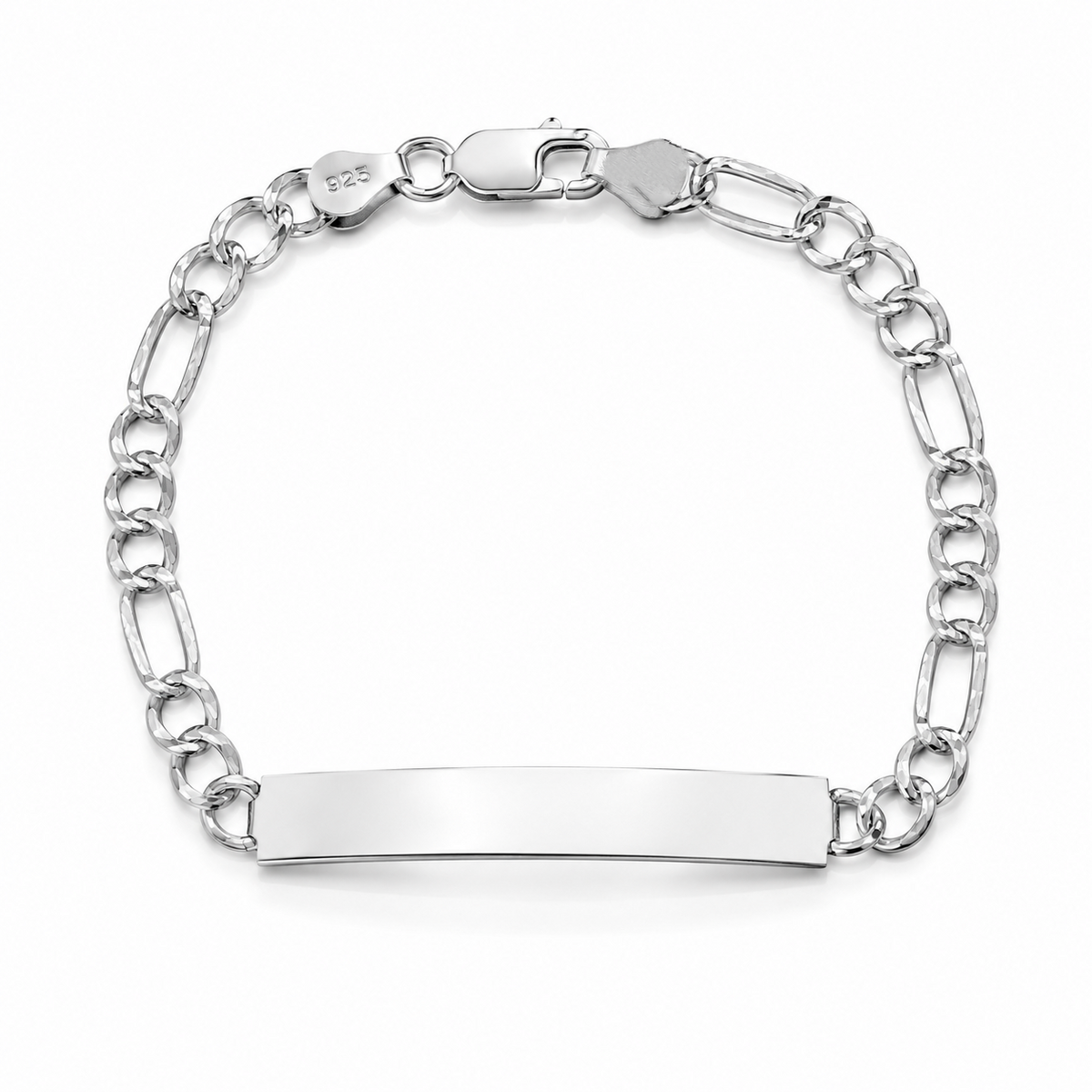 5mm ID pave Figaro bracelet in 925 sterling silver, polished finish, made in Italy