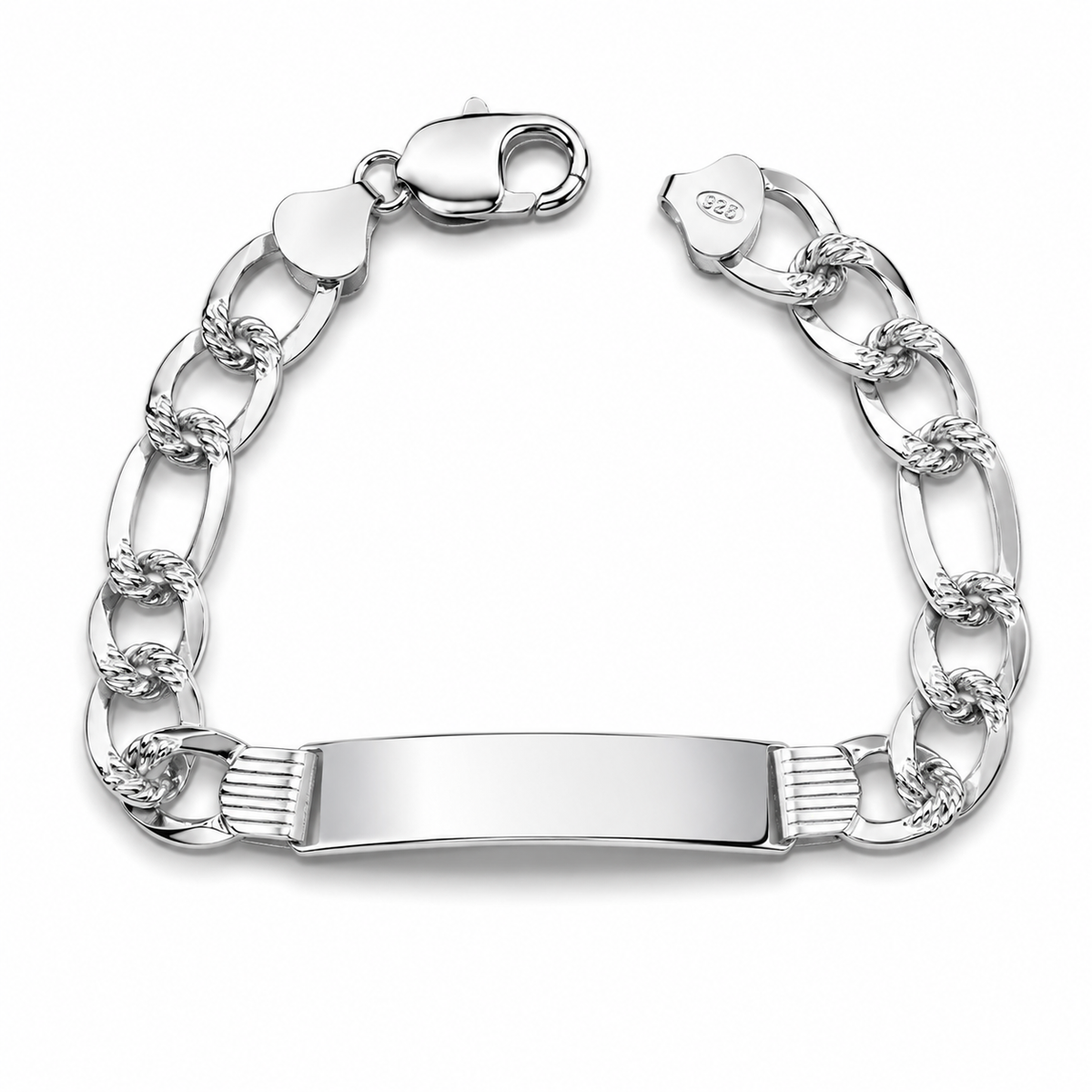 8.5mm ID pave Figaro bracelet in 925 sterling silver, polished finish, made in Italy