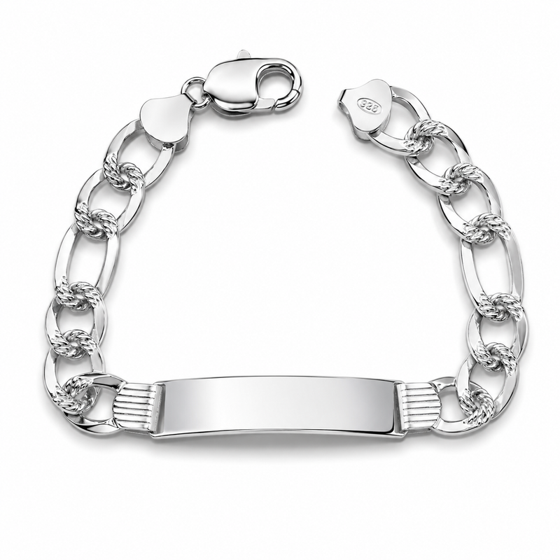 8.5mm ID pave Figaro bracelet in 925 sterling silver, polished finish, made in Italy