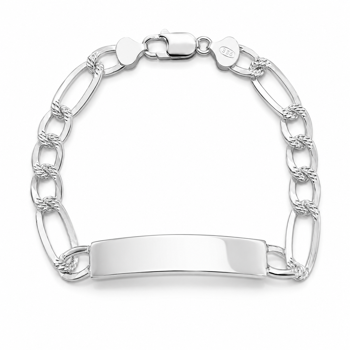 7.5mm ID pave Figaro bracelet in 925 sterling silver, polished finish, made in Italy