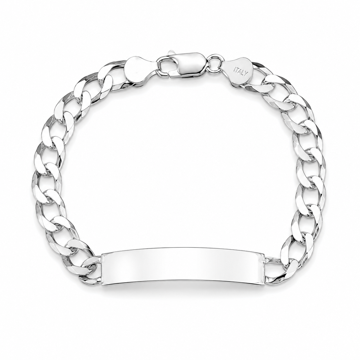 8.5mm ID curb bracelet in 925 sterling silver, polished finish, made in Italy