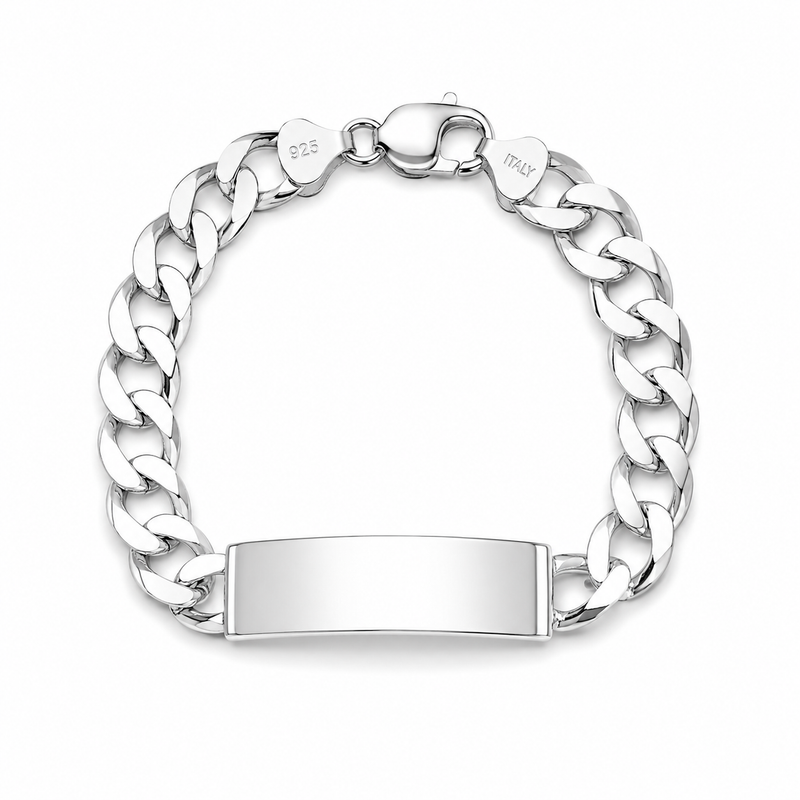 10.5mm ID curb bracelet in 925 sterling silver, polished finish, made in Italy