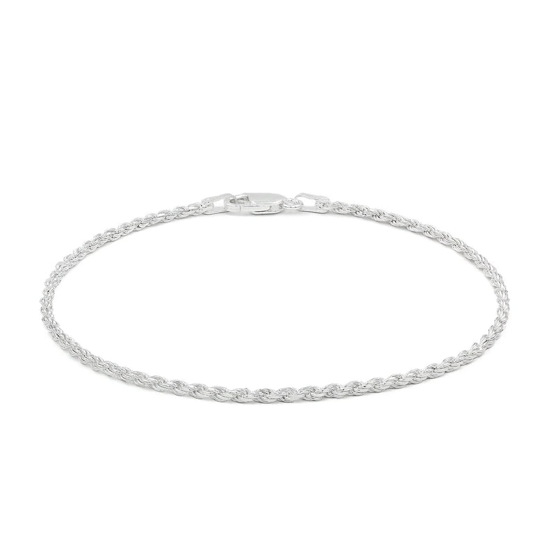 2mm rope bracelet in 925 sterling silver, polished finish, made in Italy