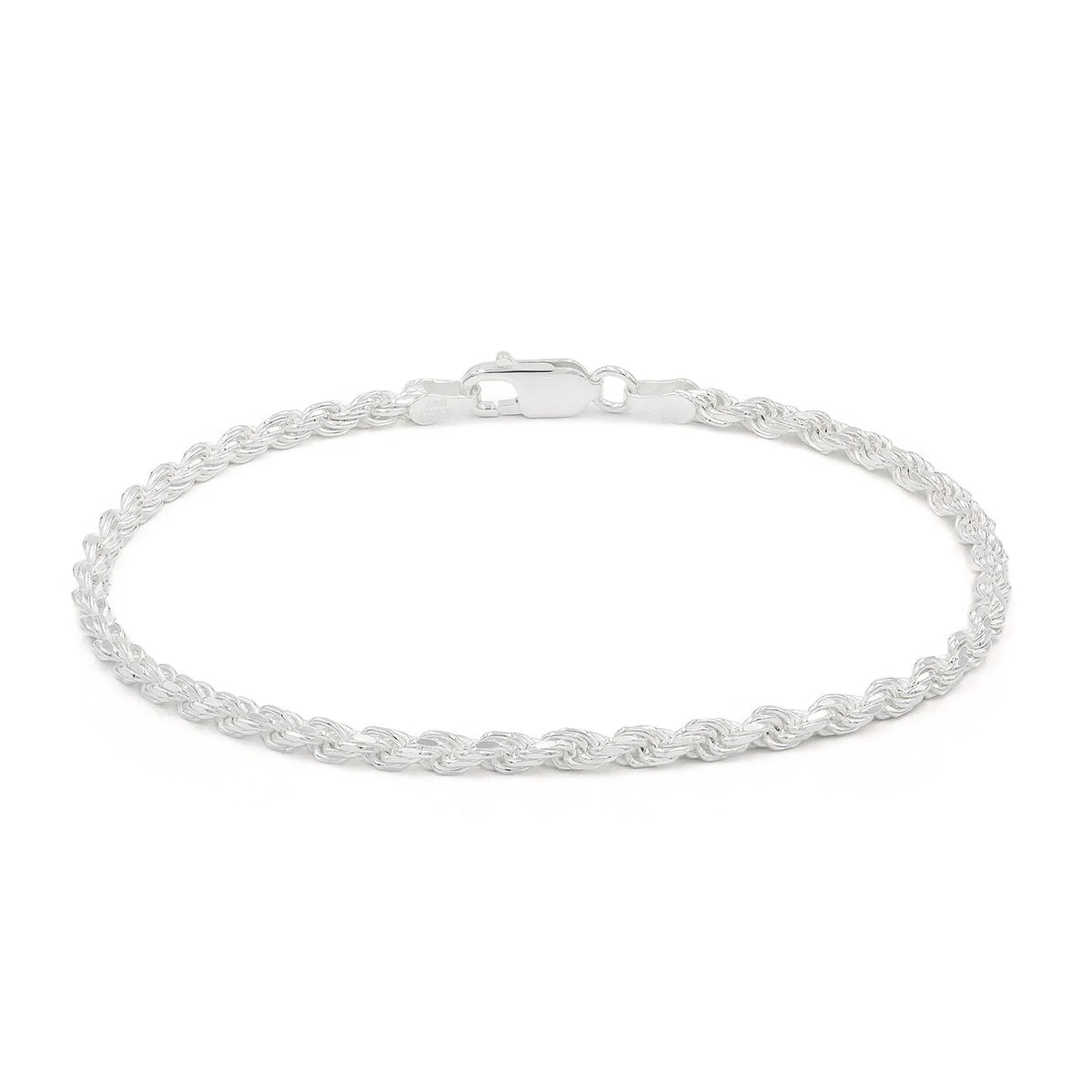 3mm rope bracelet in 925 sterling silver, polished finish, made in Italy