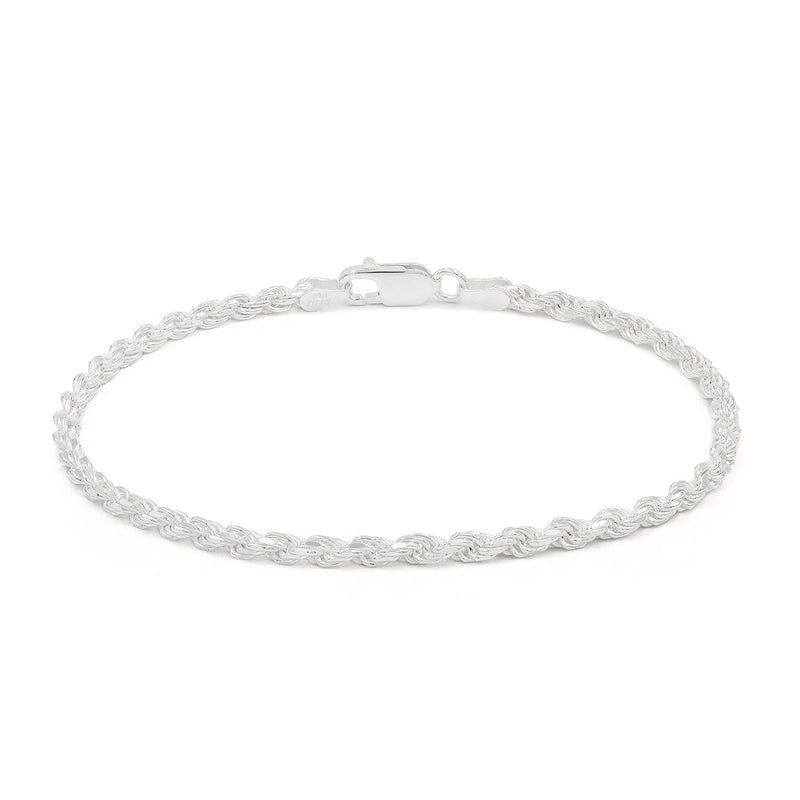 3mm rope bracelet in 925 sterling silver, polished finish, made in Italy