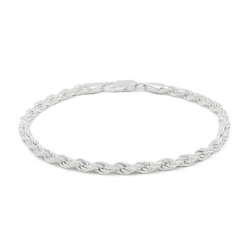 4mm rope bracelet in 925 sterling silver, polished finish, made in Italy