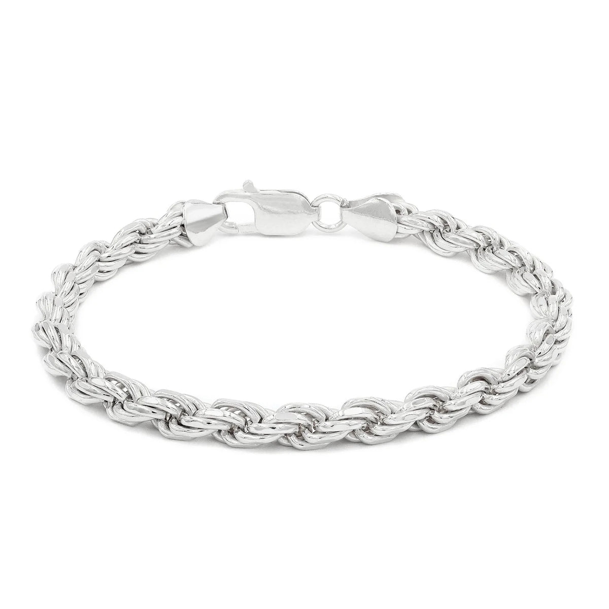 6mm rope bracelet in 925 sterling silver, polished finish, made in Italy