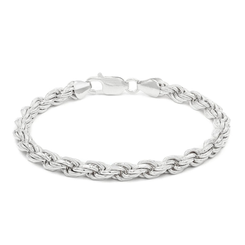 6mm rope bracelet in 925 sterling silver, polished finish, made in Italy