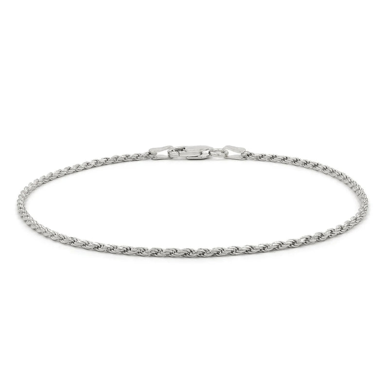 1.5mm rope bracelet in 925 sterling silver, rhodium plated, made in Italy
