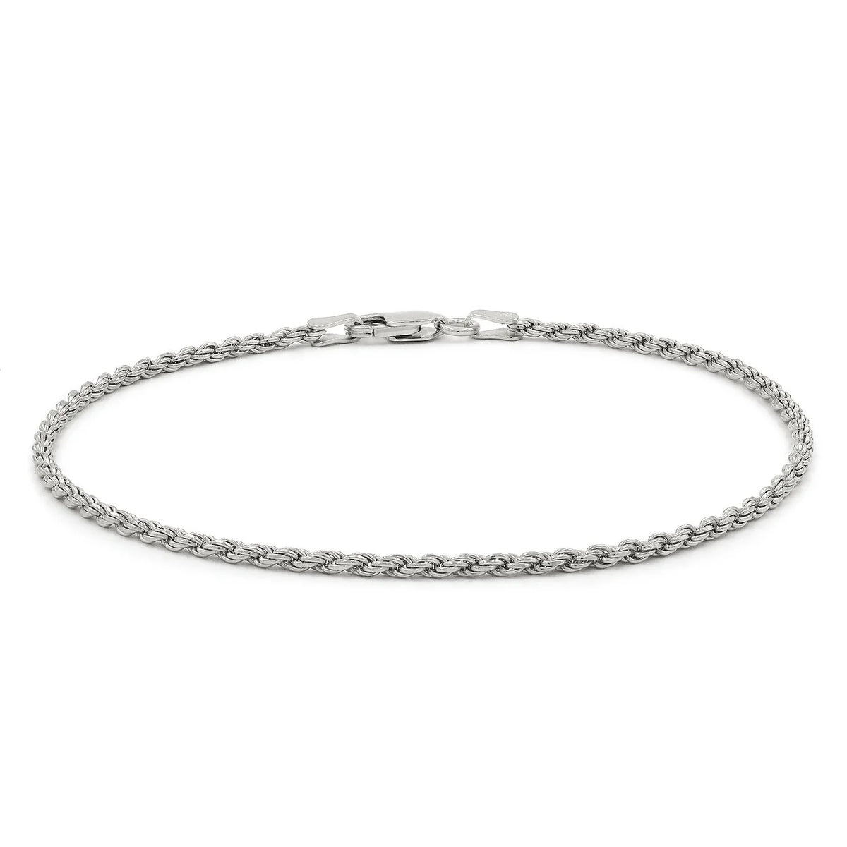 2mm rope bracelet in 925 sterling silver, rhodium plated, made in Italy