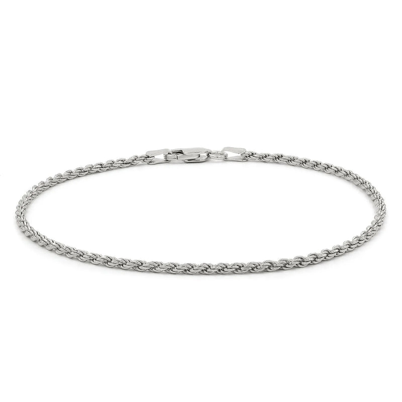 2mm rope bracelet in 925 sterling silver, rhodium plated, made in Italy
