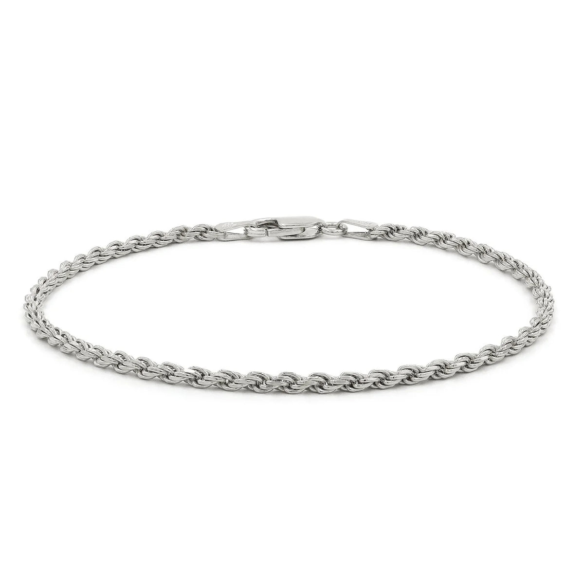 2.5mm rope bracelet in 925 sterling silver, rhodium plated, made in Italy
