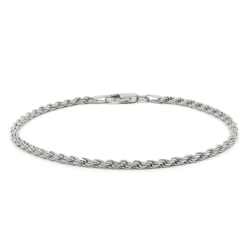 2.5mm rope bracelet in 925 sterling silver, rhodium plated, made in Italy