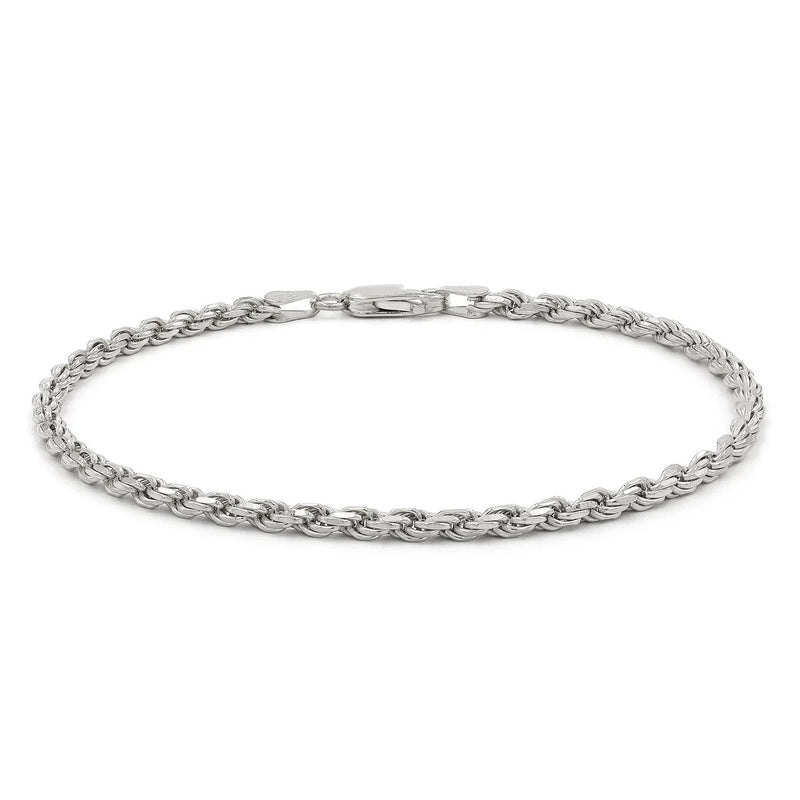 3mm rope bracelet in 925 sterling silver, rhodium plated, made in Italy