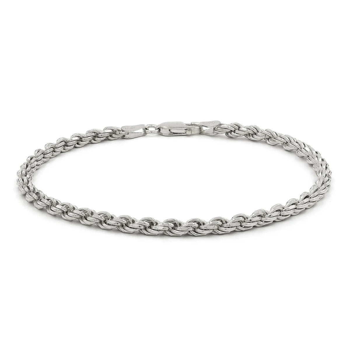 3.5mm rope bracelet in 925 sterling silver, rhodium plated, made in Italy