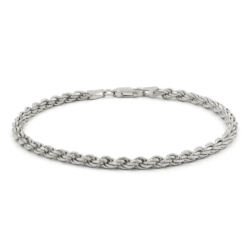 3.5mm rope bracelet in 925 sterling silver, rhodium plated, made in Italy