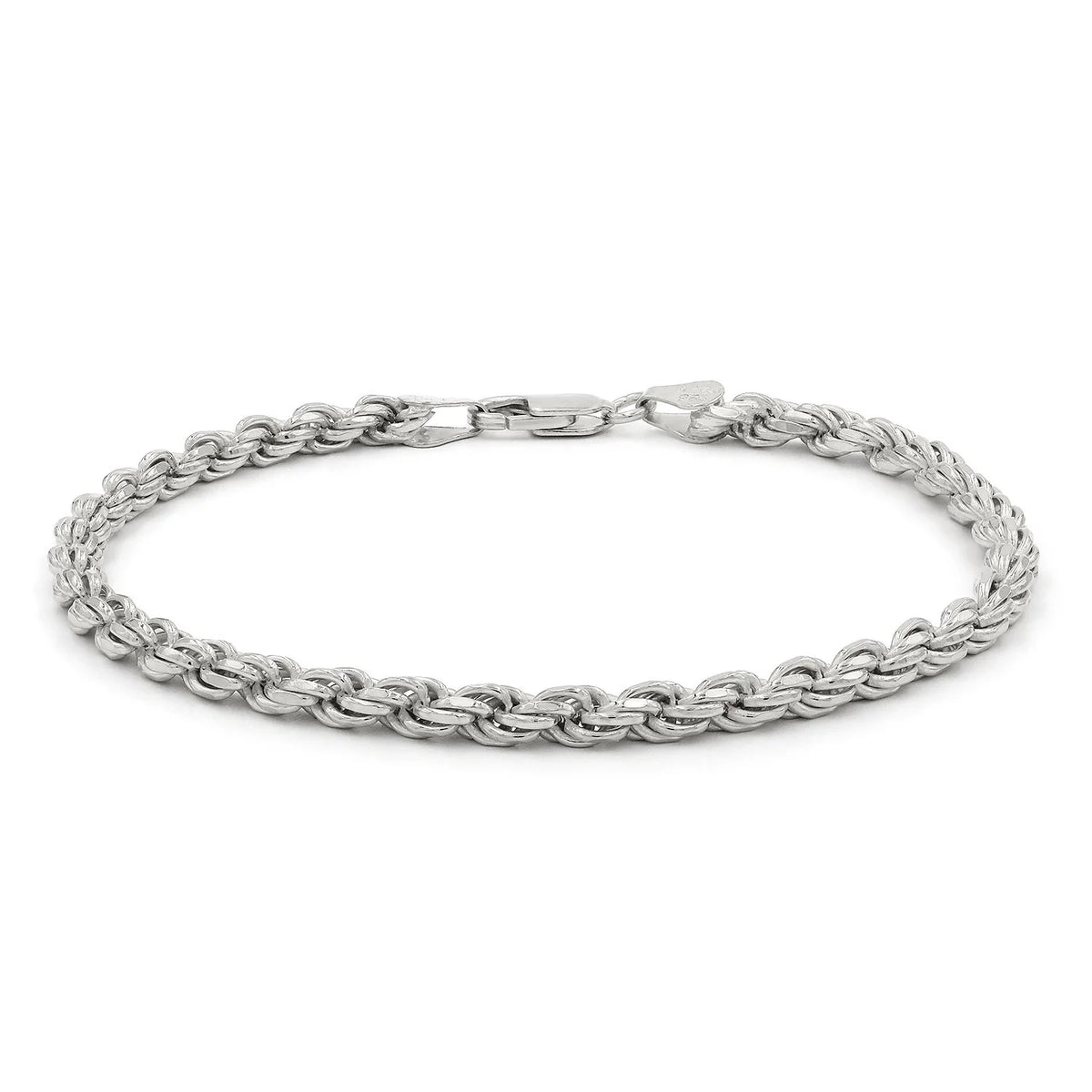 4mm rope bracelet in 925 sterling silver, rhodium plated, made in Italy