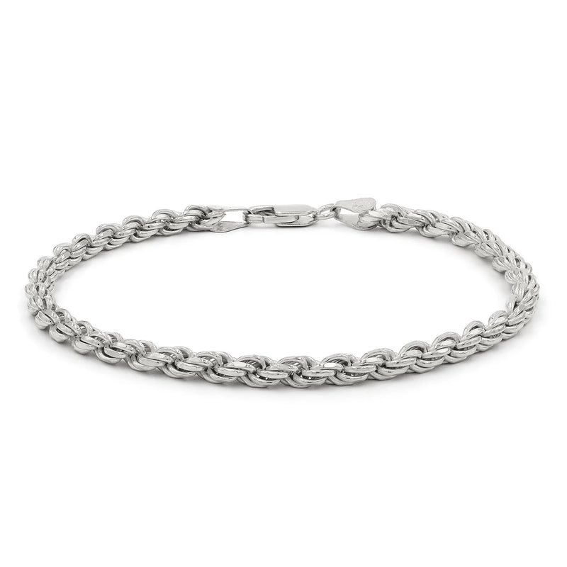 4mm rope bracelet in 925 sterling silver, rhodium plated, made in Italy