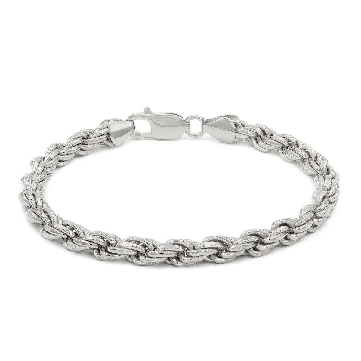 6mm rope bracelet in 925 sterling silver, rhodium plated, made in Italy