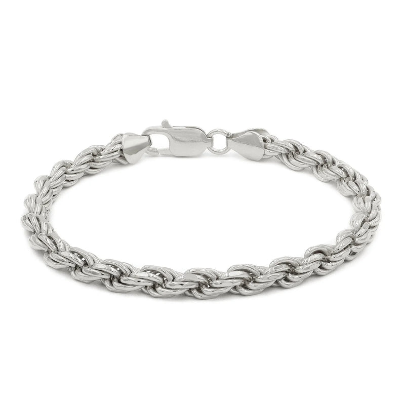 6mm rope bracelet in 925 sterling silver, rhodium plated, made in Italy