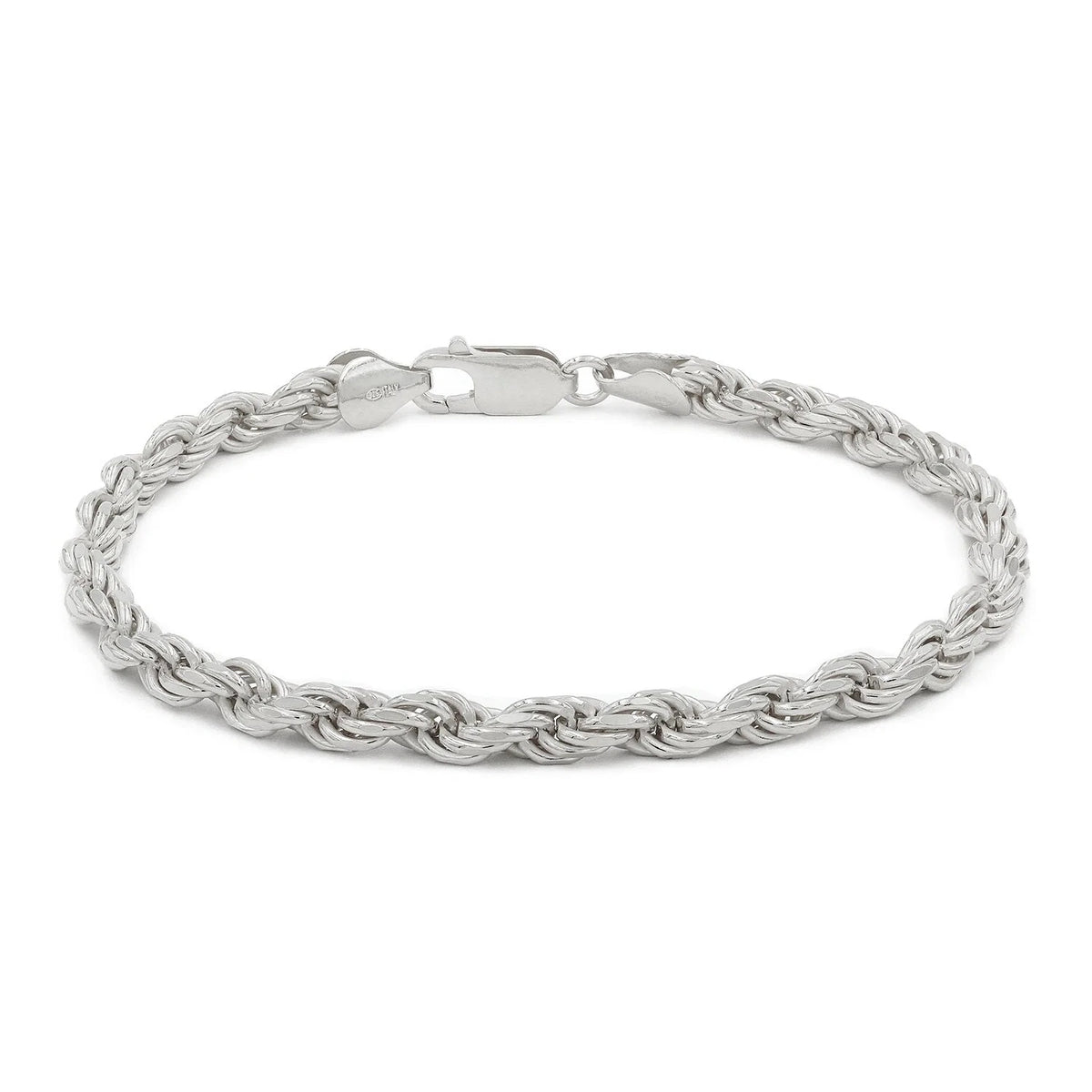 5mm rope bracelet in 925 sterling silver, rhodium plated, made in Italy